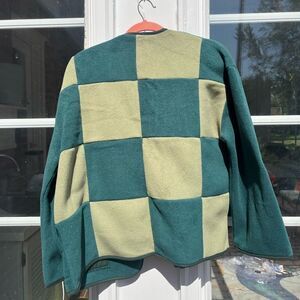 Gron Kulle Checkered Open Front Fleece Jacket NWT